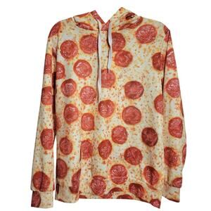 Pepperoni Pizza Graphic Hoodie Pullover Mens S/M w/ hood and front pouch/pocket